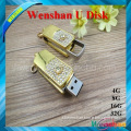 8GB Mini Swivel USB Flash Drive golden Crystals